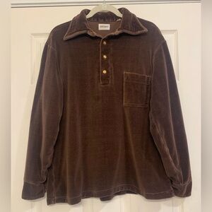 Vintage Excello Brown Long Sleeve Plush Velvety Large Polo Shirt.         2627